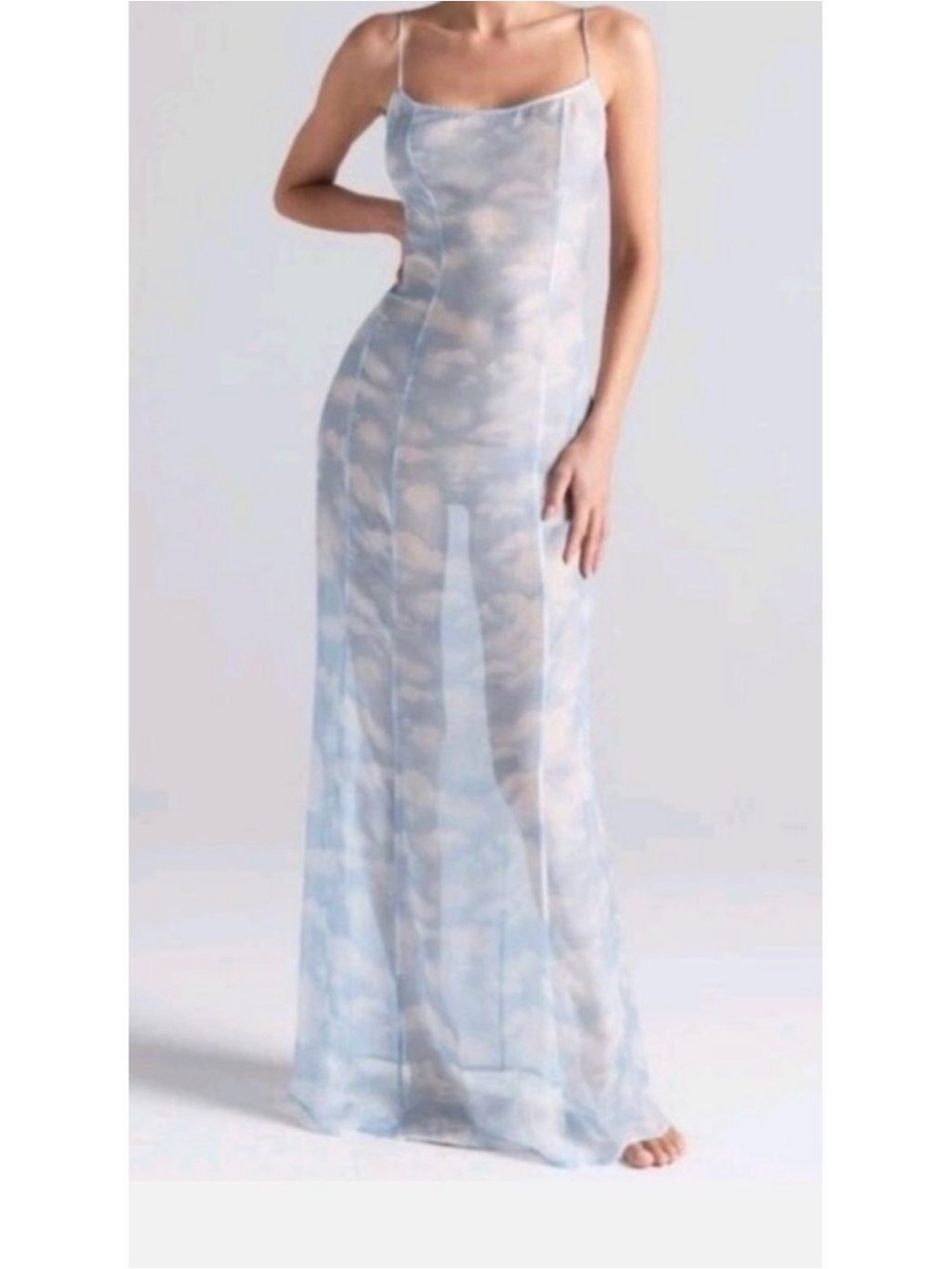 Skims Sulk Slip Maxi Dress in Light Blue Cloud Print